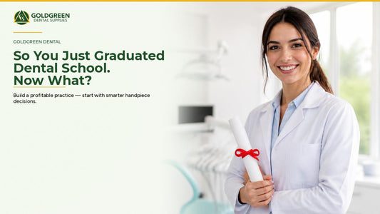 Newly graduated dentist with diploma in a modern dental office, GoldGreen Dental